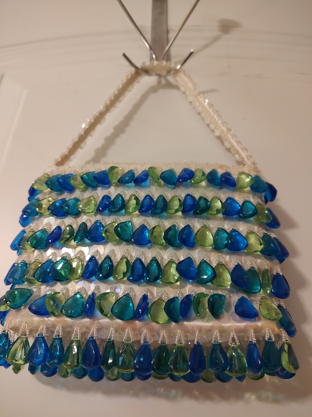 Handmade Beaded Teardrop Shoulder Bag in Blue & Green